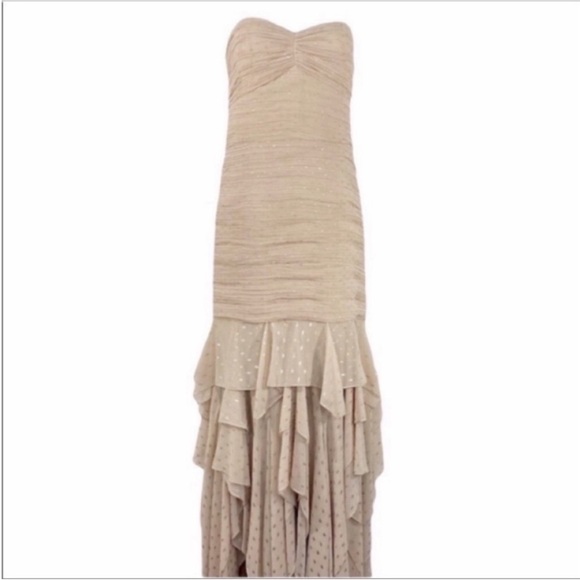 HALSTON HERITAGE Sweetheart Strapless Ruffle Metallic Dress NEW - Picture 9 of 13